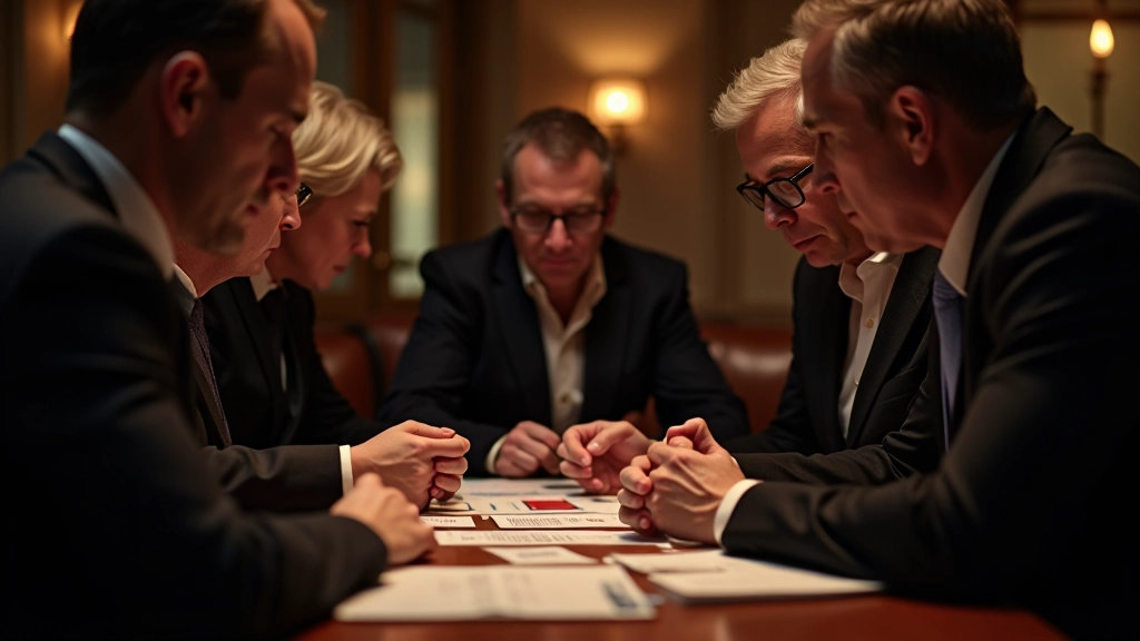 Group of adults enjoying a mystery game session with clue cards and dramatic lighting in an elegant venue